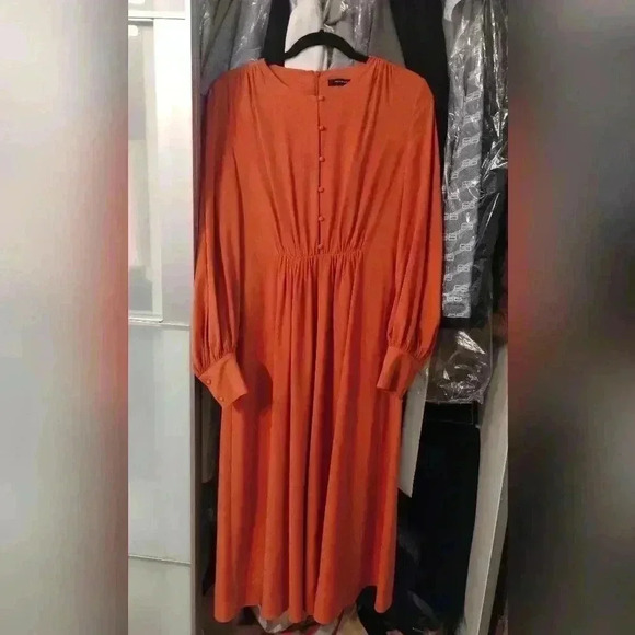 French Connection Esse Crepe midi dress orange dress us SZ 6 - Picture 2 of 8